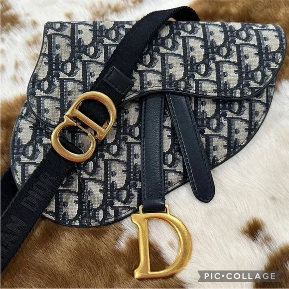 Christian Dior Monogram Navy Oblique Saddle Belt Bag - Picture 1 of 17